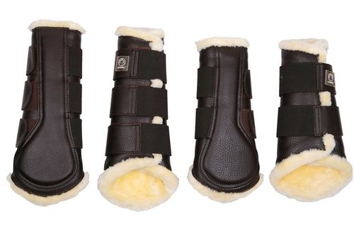 Montar Benskydd med Fårskinn 4-pack - Brun