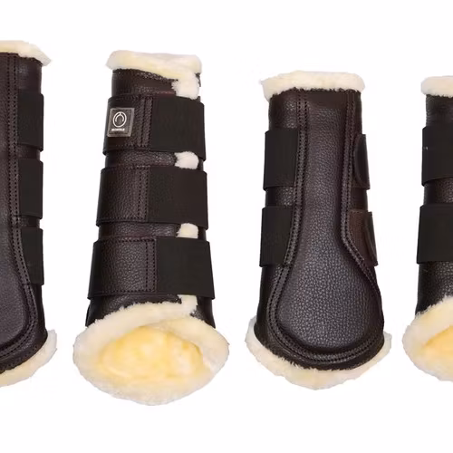 Montar Benskydd med Fårskinn 4-pack - Brun