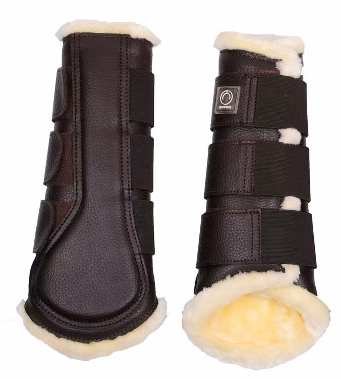 Montar Benskydd med Fårskinn 4-pack - Brun