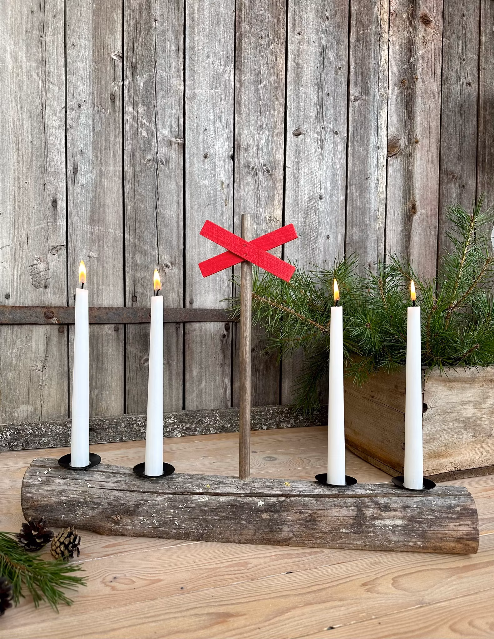 Adventsljusstake Ledkryss Brun