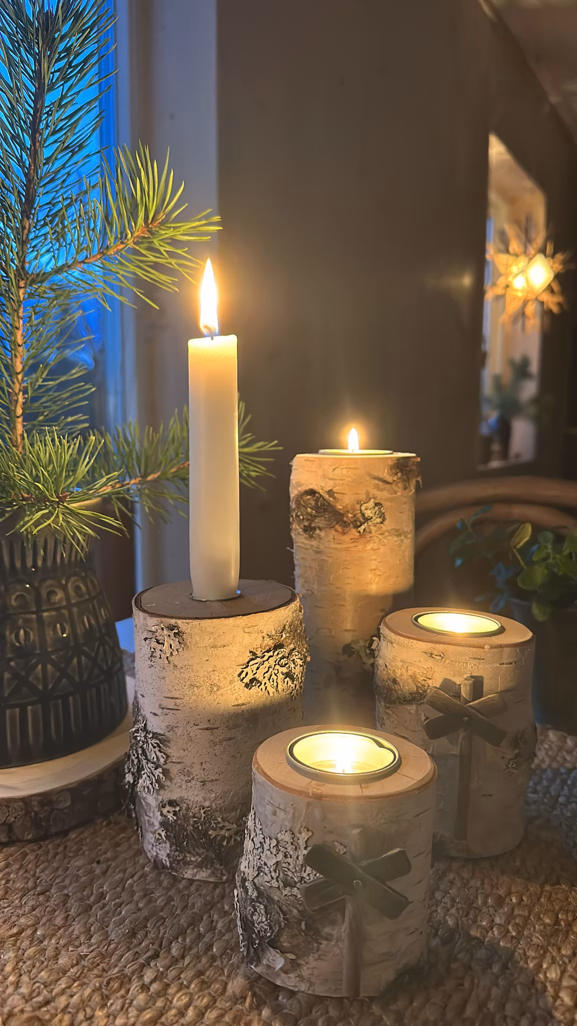 Värmeljusstake Björk 2-pack Ledkryss Brun