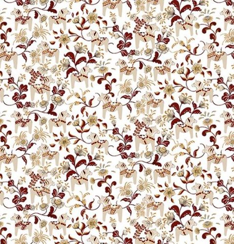 Trikåtyg Leksand mini beige o röd med dalahästar