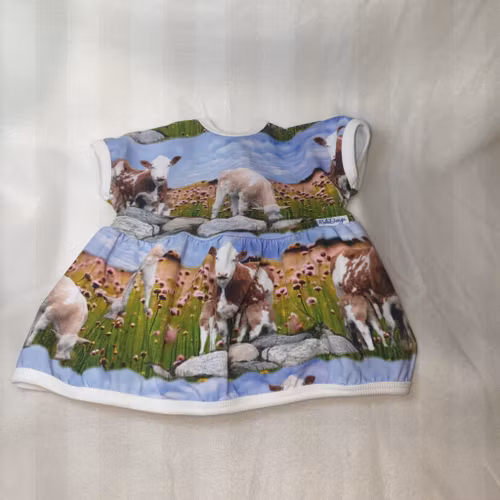 Dock - Klänning ljusblå med djur stl 44-45 cm