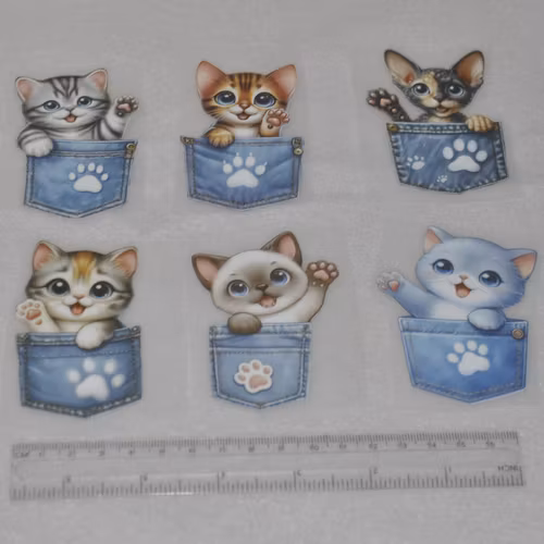 Vinyltryck Katt i jeansficka ca 5 x 8 cm