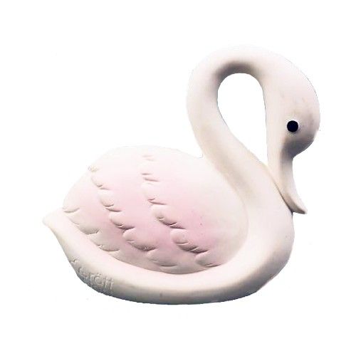 Bitleksak i 100 % förnybart naturgummi. Vit svan med rosa vinge. Ca 11 cm bred.