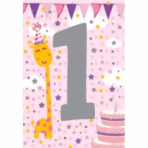 Grattiskort till 1 år. Rosa med silvrig siffra.