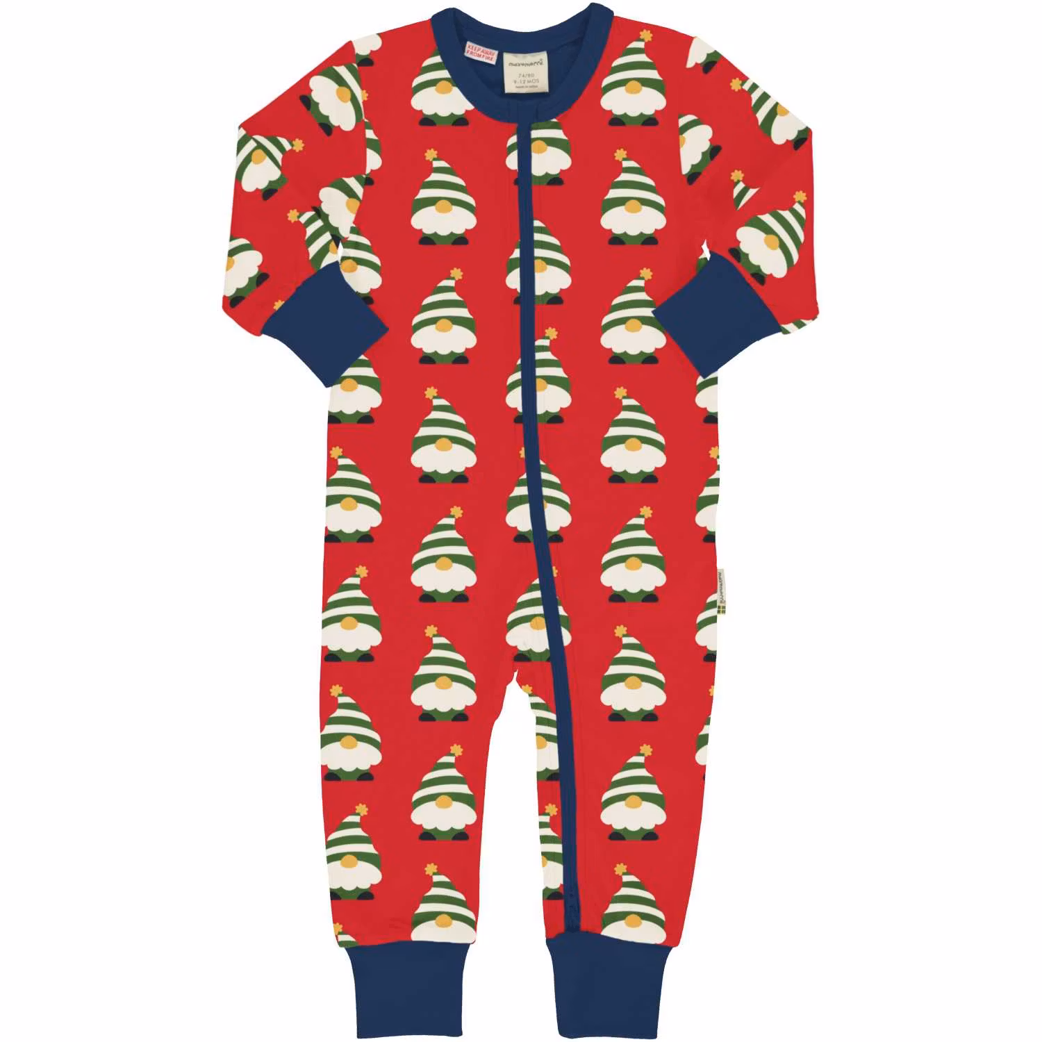 Maxomorra Pyjamas Tomte till baby i ekologisk bomullstrikå