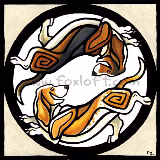 T-shirt, Yin Yang vit – Basset hound