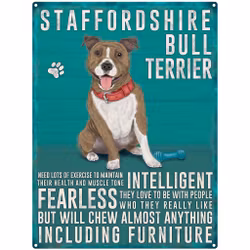 Skylt, metall – Staffordshire bullterrier