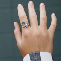 Ring – Fladdermus & måne i silver