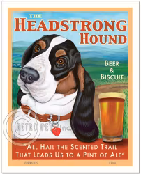 Konsttryck Krista Brooks, The Headstrong Hound – Basset hound, vit/brun/svart landskap