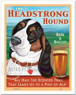Konsttryck Krista Brooks, The Headstrong Hound – Basset hound, vit/brun/svart landskap