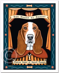Konsttryck Krista Brooks, Patron Saint Of Speed Bumps – Basset hound