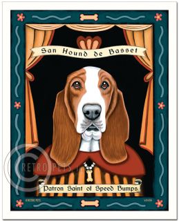 Konsttryck Krista Brooks, Patron Saint Of Speed Bumps – Basset hound