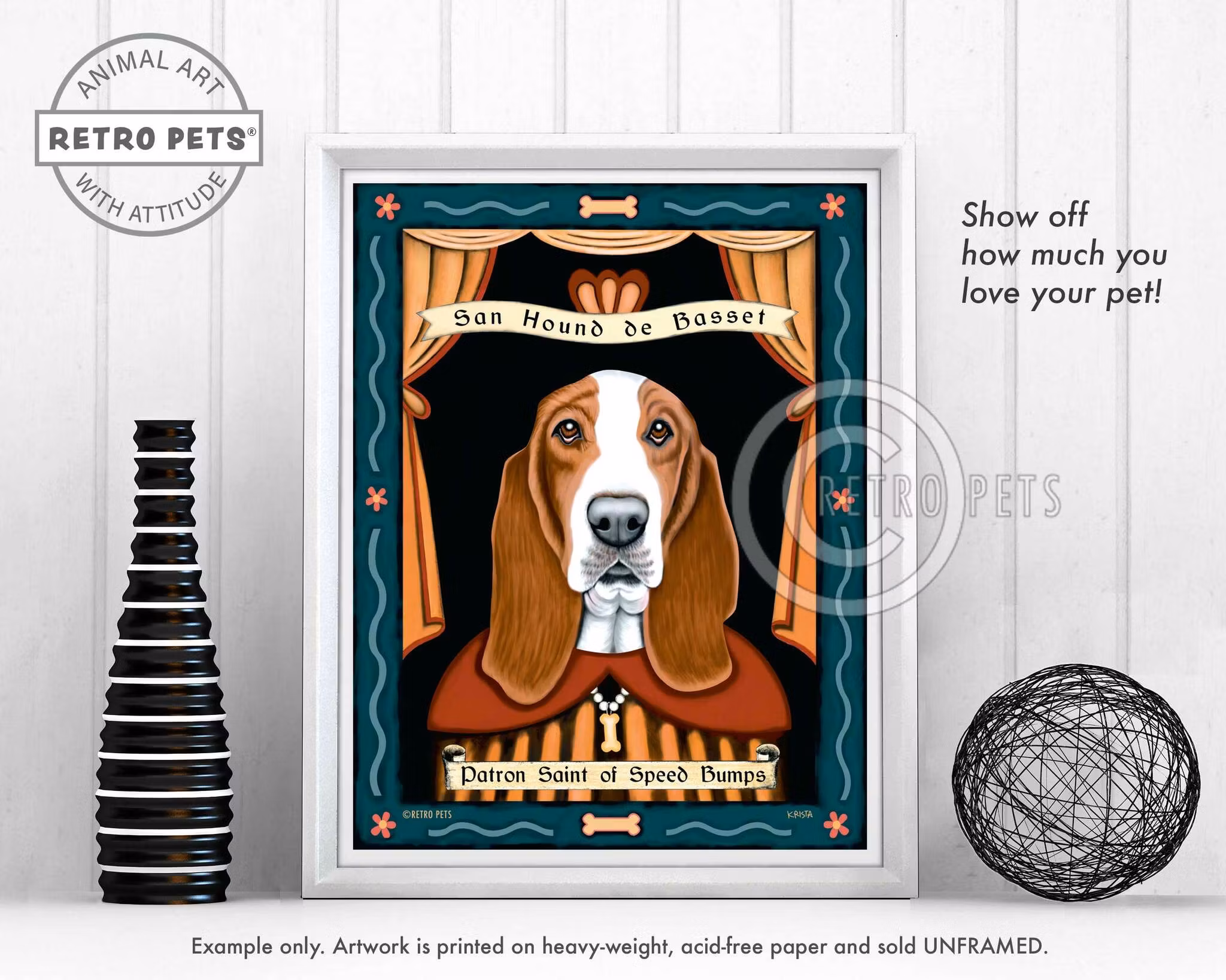 Konsttryck Krista Brooks, Patron Saint Of Speed Bumps – Basset hound