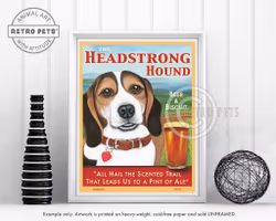 Konsttryck Krista Brooks, The Headstrong Hound – Beagle, vit/brun/svart landskap
