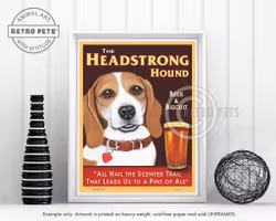 Konsttryck Krista Brooks, The Headstrong Hound – Beagle, vit/brun enfärgad