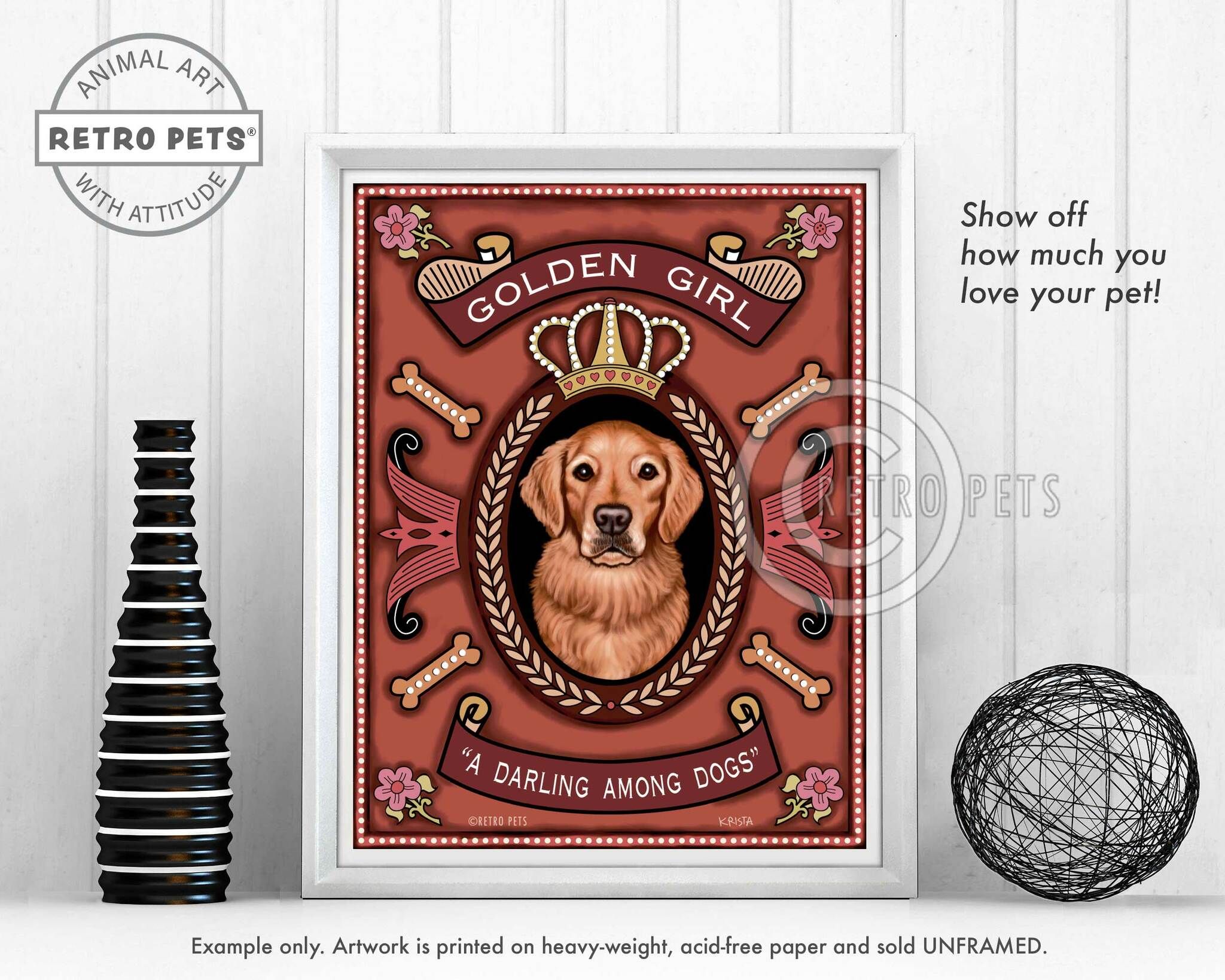 Konsttryck Krista Brooks, Golden Girl – Golden retriever