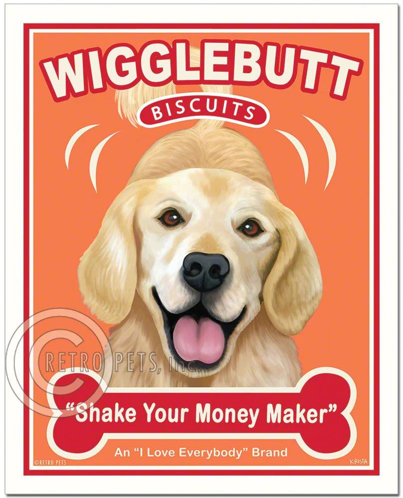 Konsttryck Krista Brooks, Wigglebutt Golden – Golden retriever