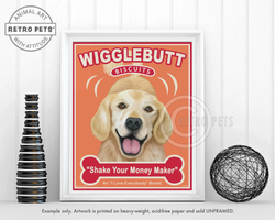 Konsttryck Krista Brooks, Wigglebutt Golden – Golden retriever