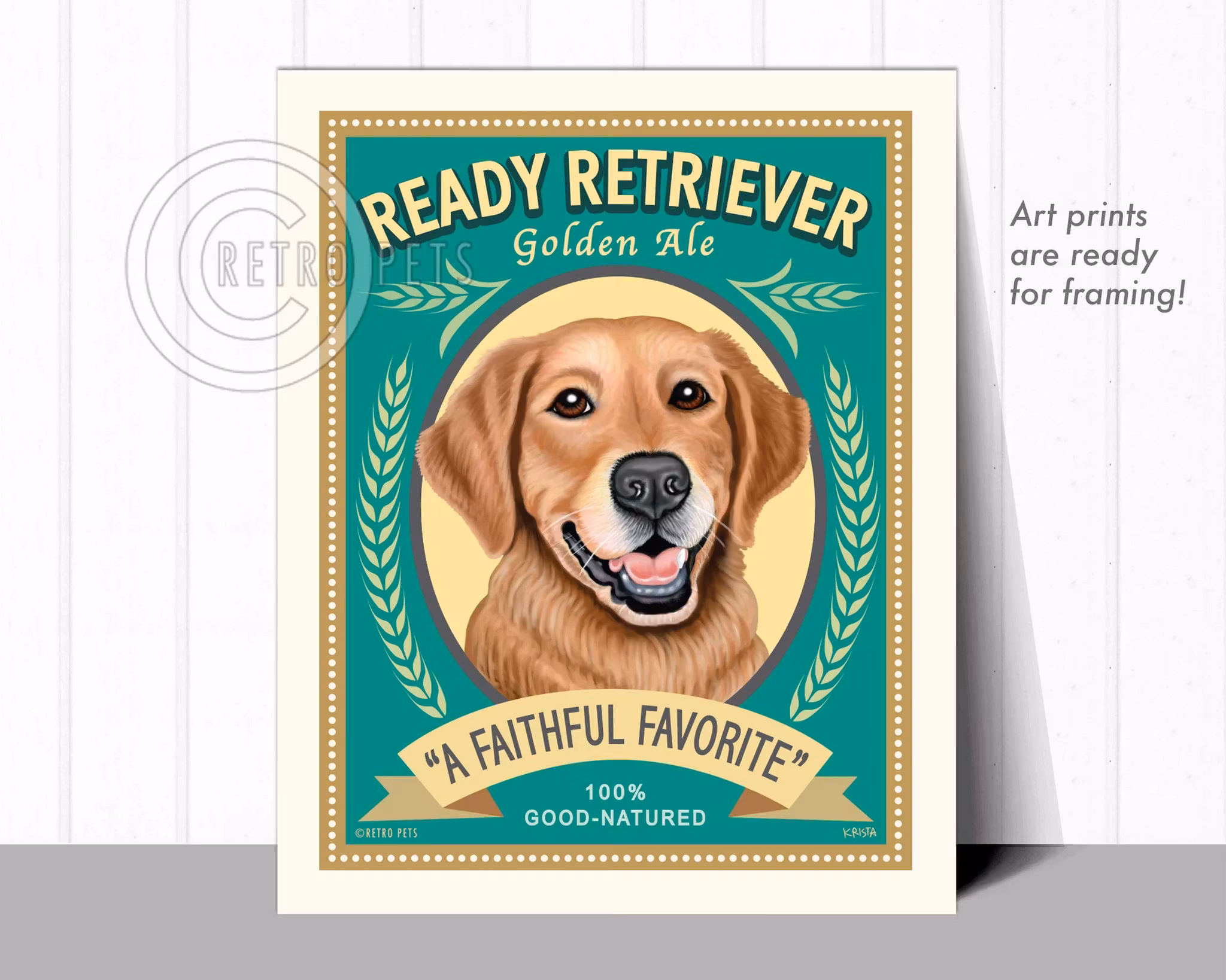 Konsttryck Krista Brooks, Ready Retriever Golden Ale – Golden retriever