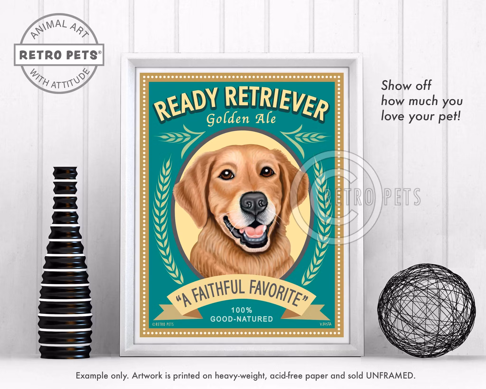 Konsttryck Krista Brooks, Ready Retriever Golden Ale – Golden retriever