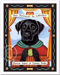 Konsttryck Krista Brooks, Patron Saint Of Tennis Balls – Labrador retriever, svart