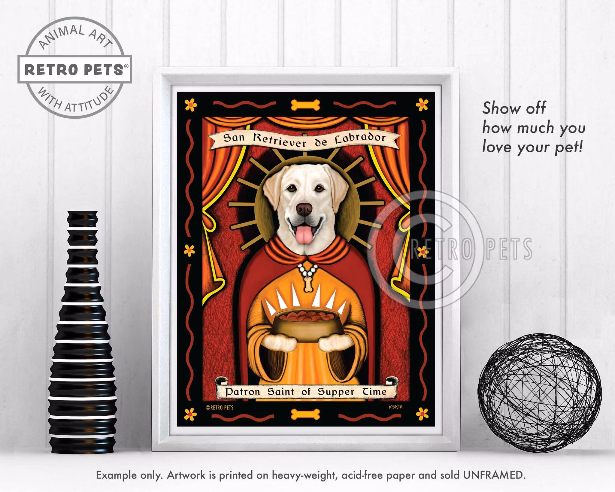 Konsttryck Krista Brooks, Patron Saint Of Supper Time – Labrador retriever, gul