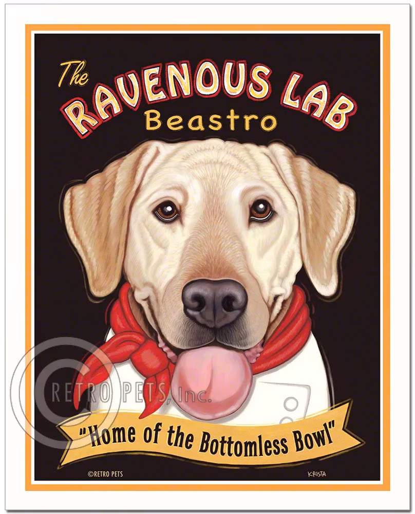 Konsttryck Krista Brooks, Ravenous Lab – Labrador retriever, gul