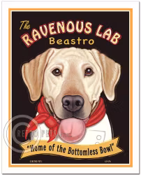 Konsttryck Krista Brooks, Ravenous Lab – Labrador retriever, gul