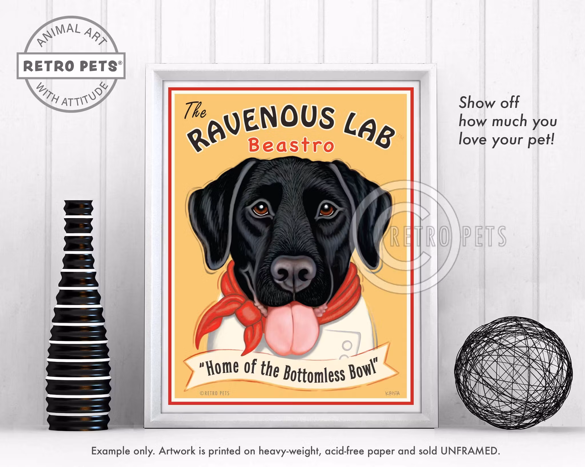 Konsttryck Krista Brooks, Ravenous Lab – Labrador retriever, svart