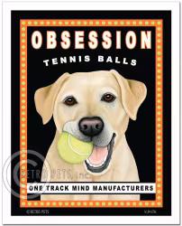 Konsttryck Krista Brooks, Obsession Tennis Balls – Labrador retriever, gul