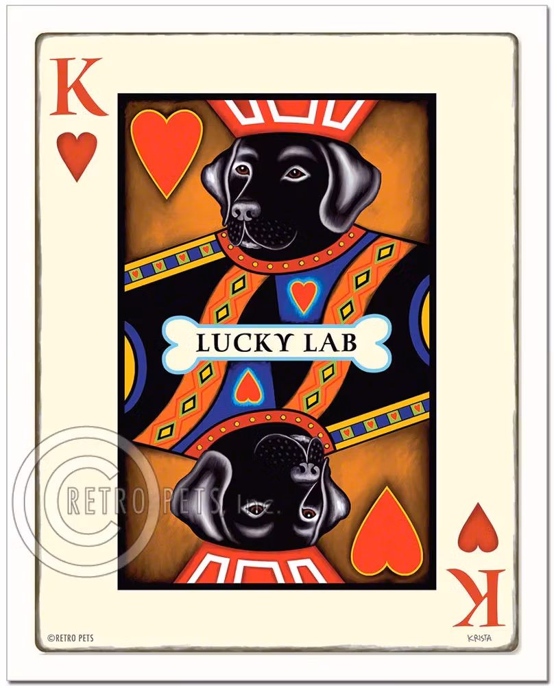 Konsttryck Krista Brooks, King Of Hearts – Labrador retriever, svart