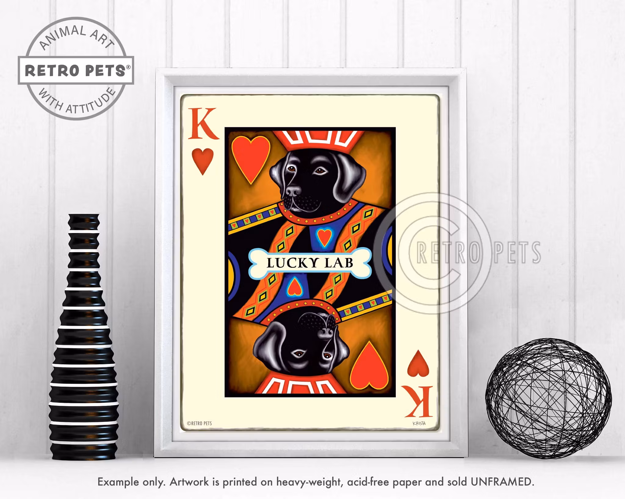 Konsttryck Krista Brooks, King Of Hearts – Labrador retriever, svart