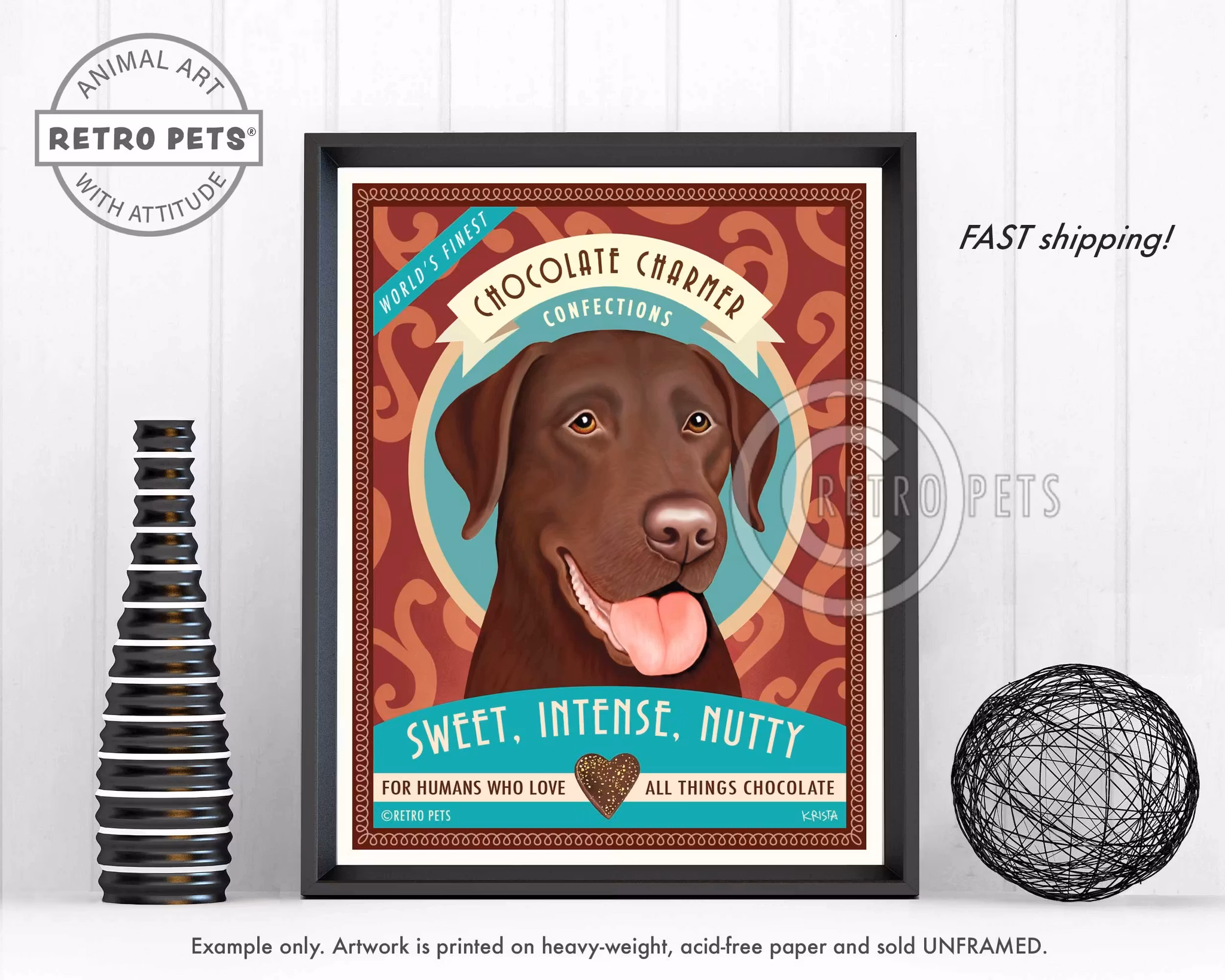 Konsttryck Krista Brooks, Chocolate Charmer – Labrador retriever, choklad