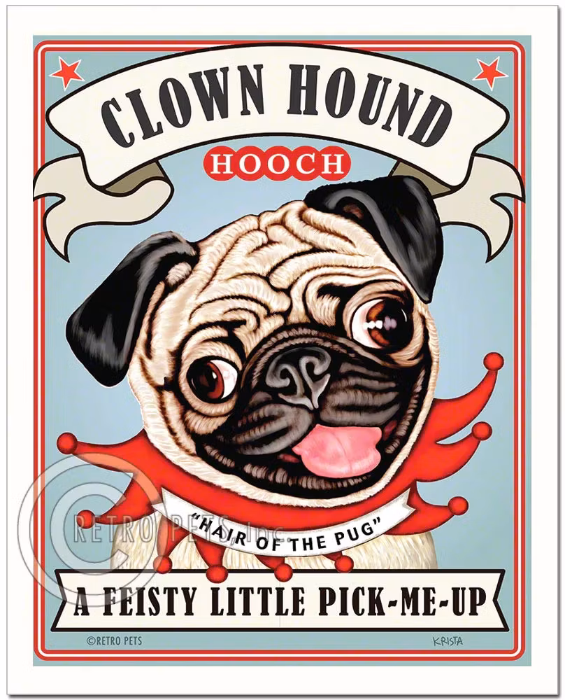 Konsttryck Krista Brooks, Clown Hound Hooch – Mops