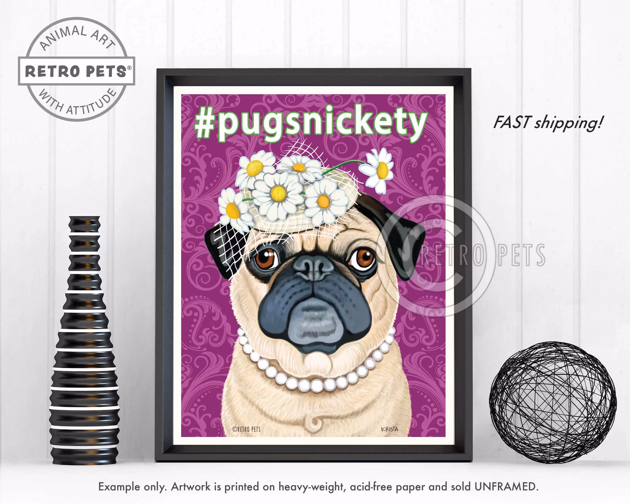 Konsttryck Krista Brooks, #pugsnickety – Mops