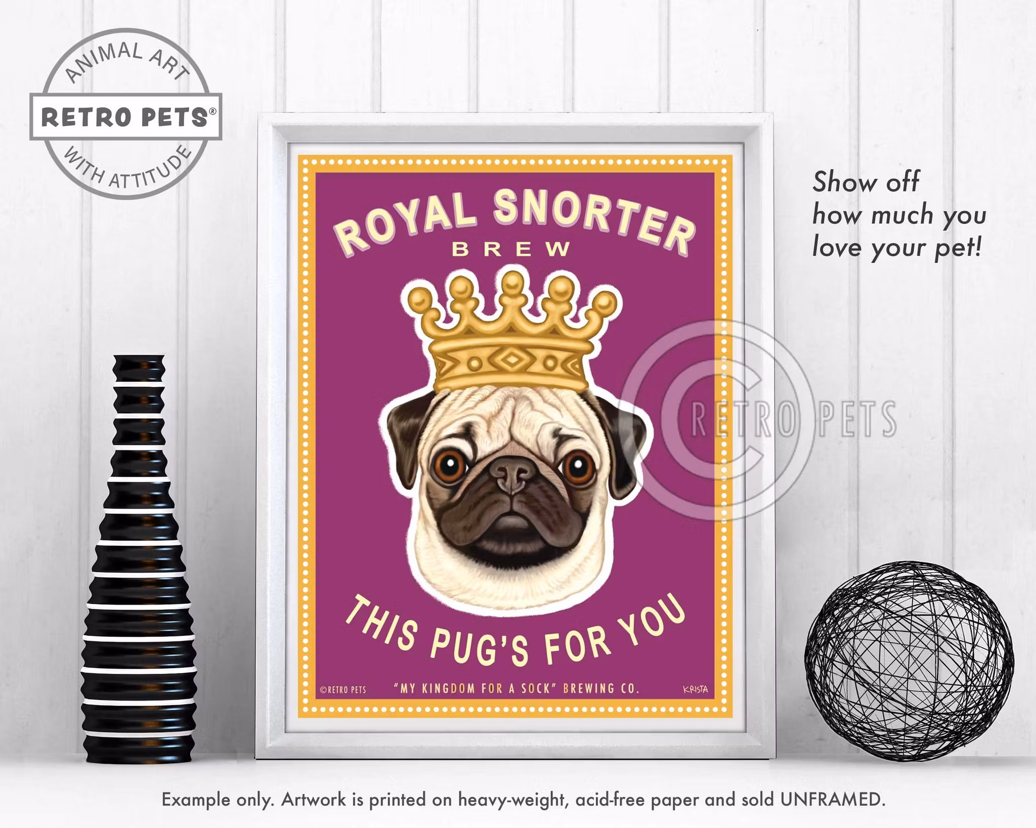 Konsttryck Krista Brooks, Royal Snorter Brew – Mops