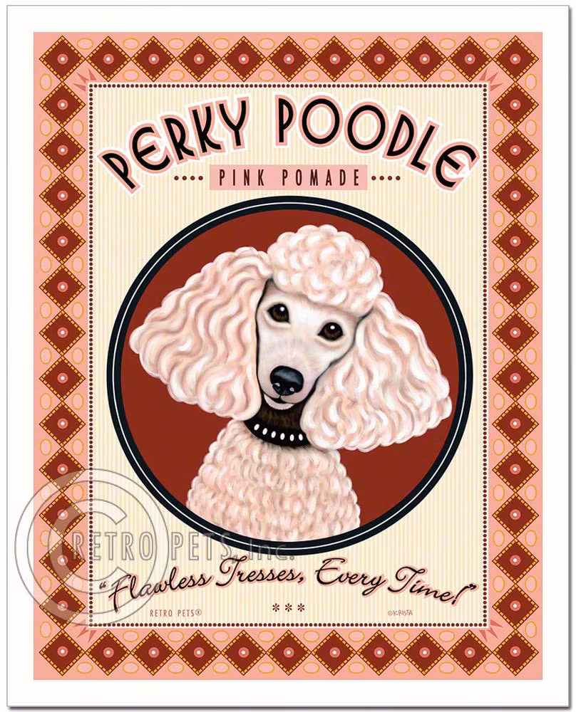 Konsttryck Krista Brooks, Perky Poodle Pommade – Pudel