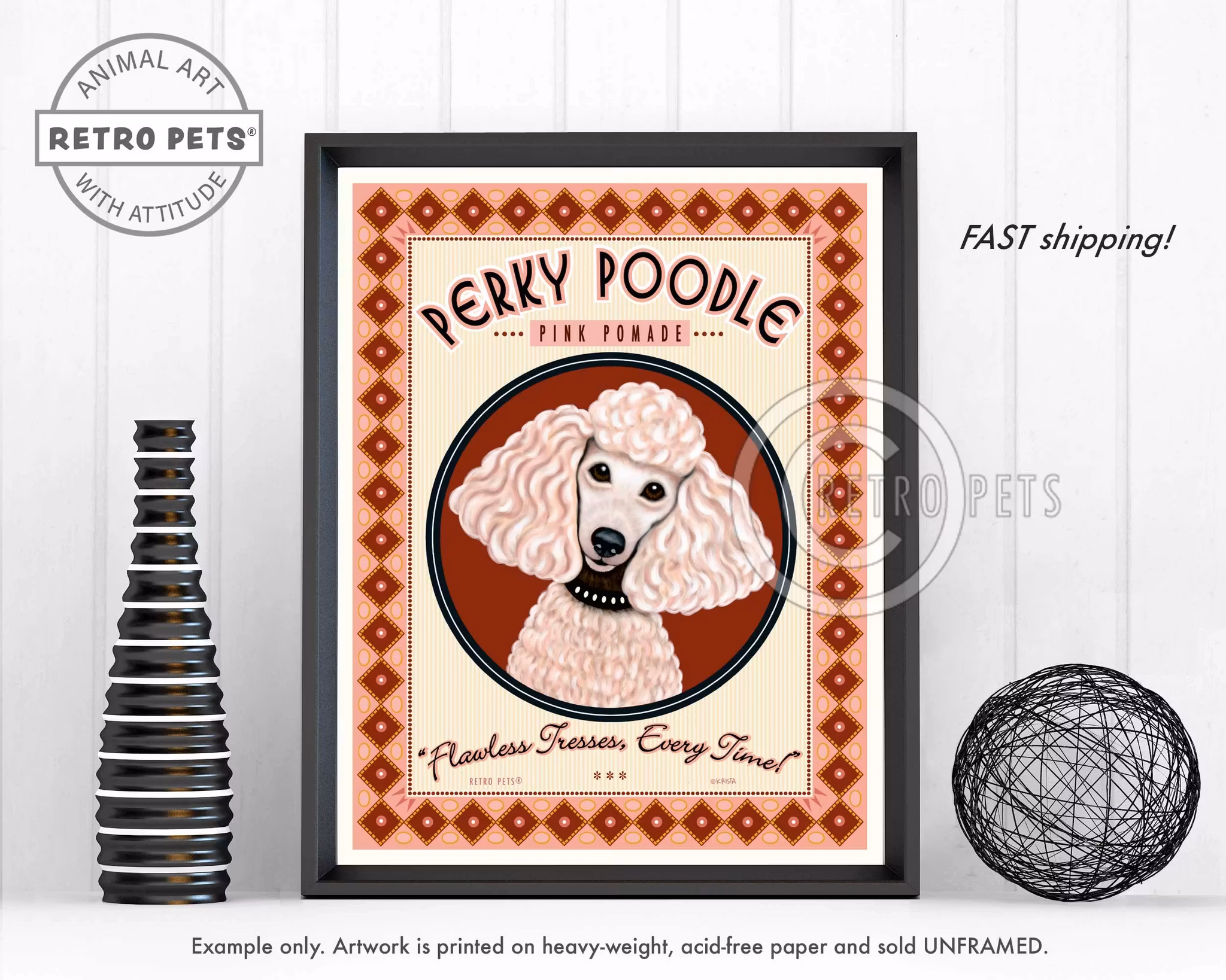 Konsttryck Krista Brooks, Perky Poodle Pommade – Pudel