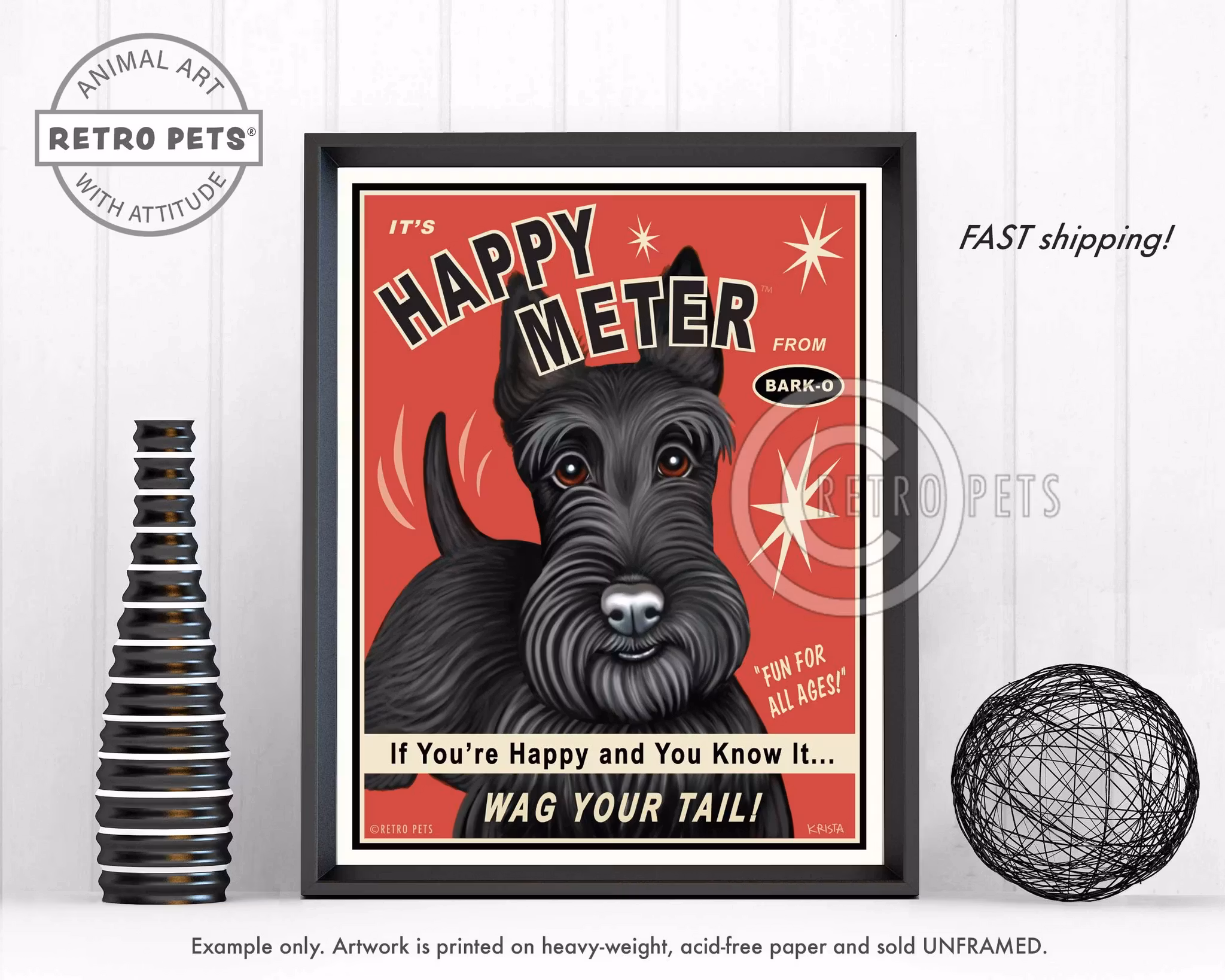 Konsttryck Krista Brooks, Happy Meter – Skotsk terrier