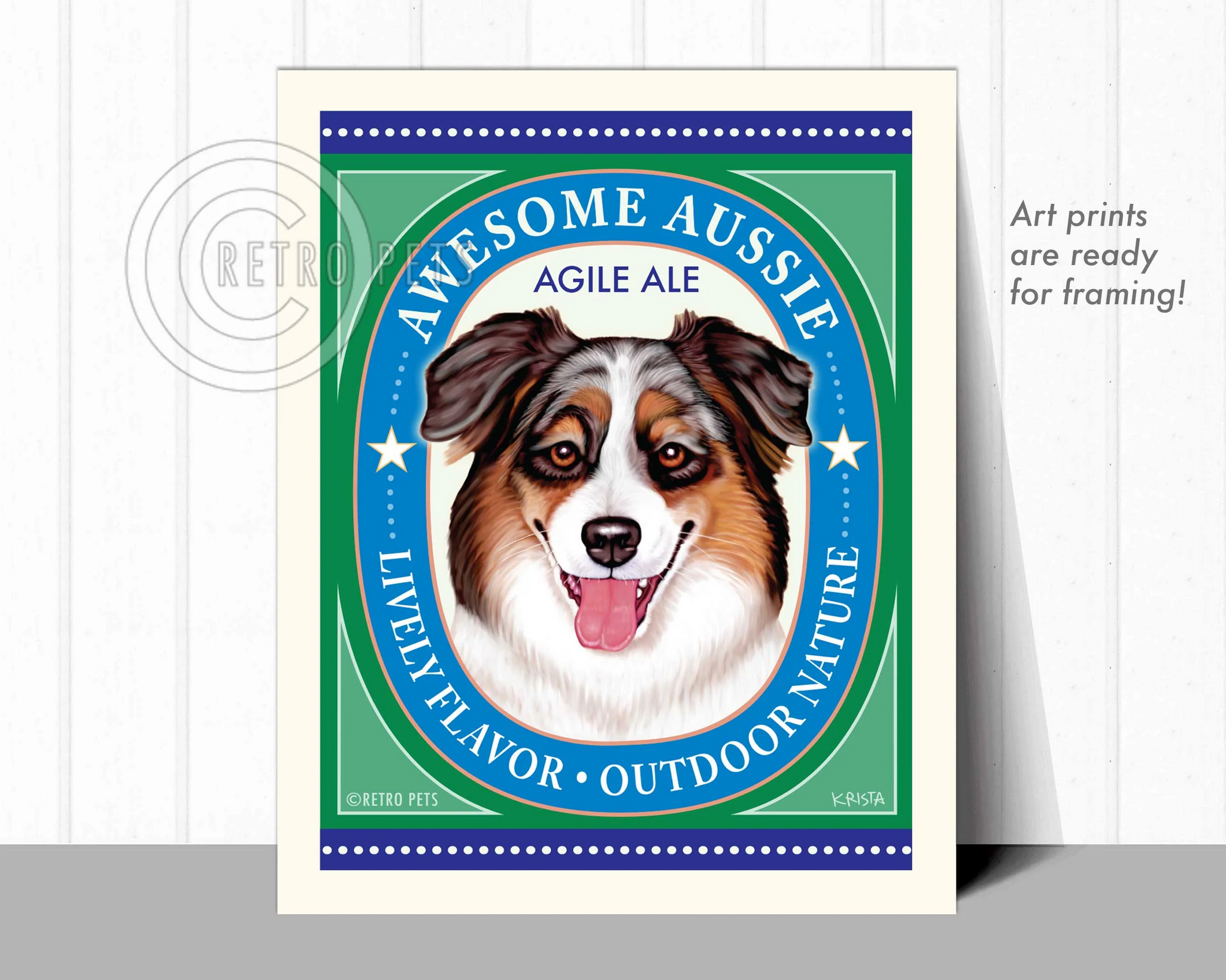 Konsttryck Krista Brooks, Awesome Aussie Agile Ale – Australian shepherd