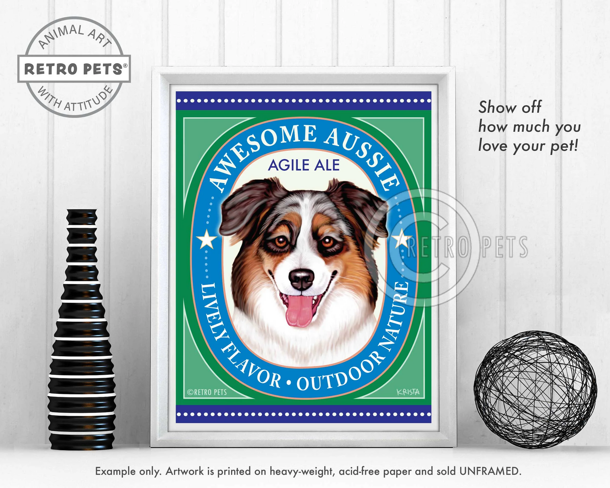 Konsttryck Krista Brooks, Awesome Aussie Agile Ale – Australian shepherd