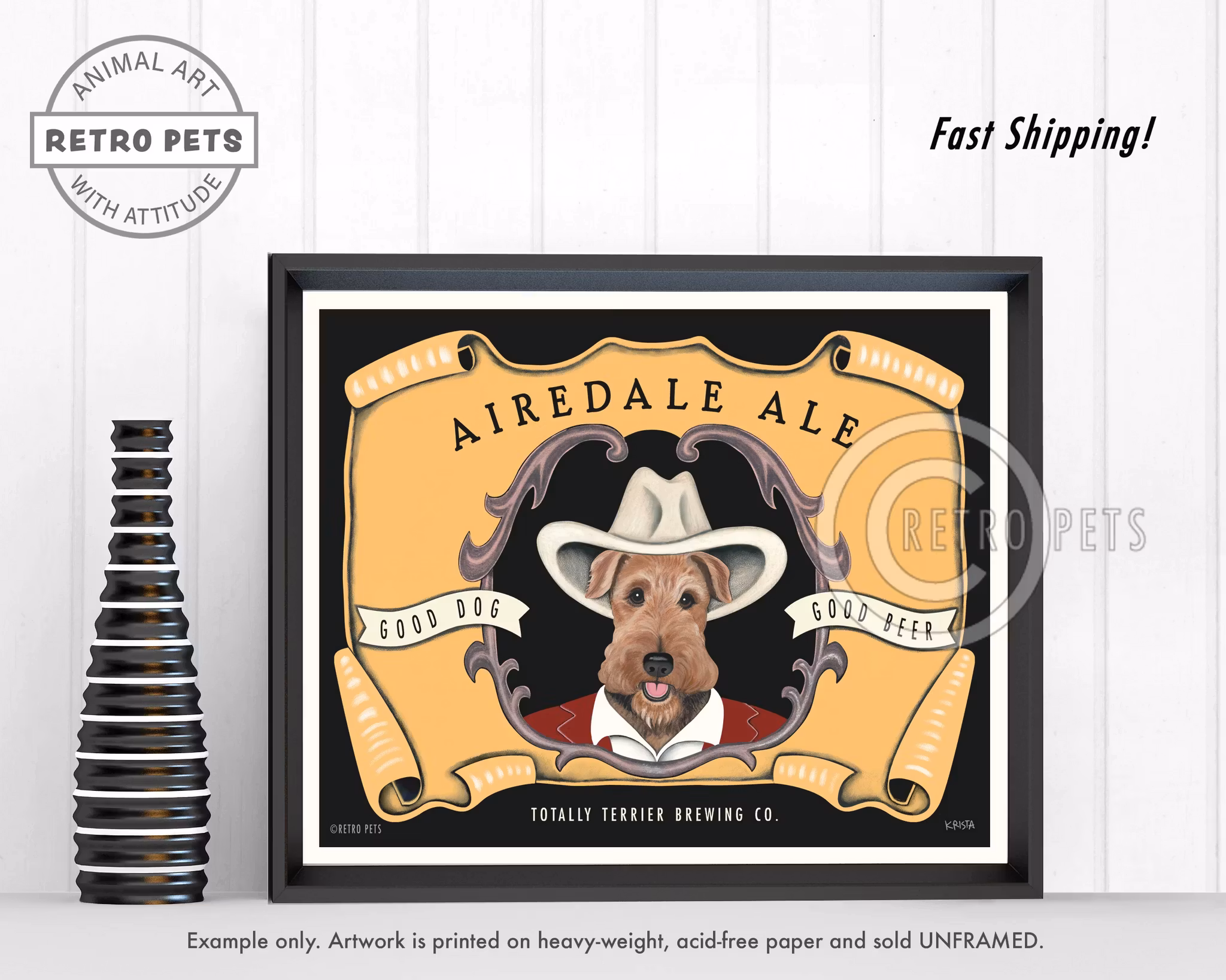 Konsttryck Krista Brooks, Airedale Ale – Airedaleterrier