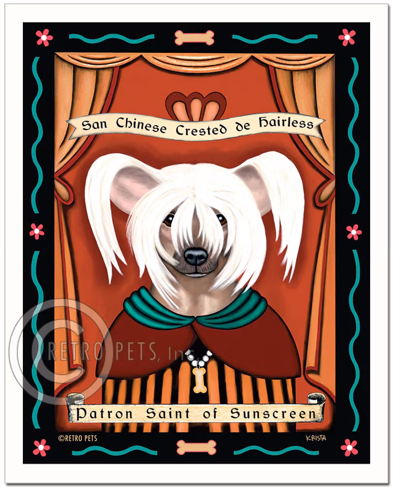 Konsttryck Krista Brooks, Patron Saint Of Sunscreen – Chinese crested dog