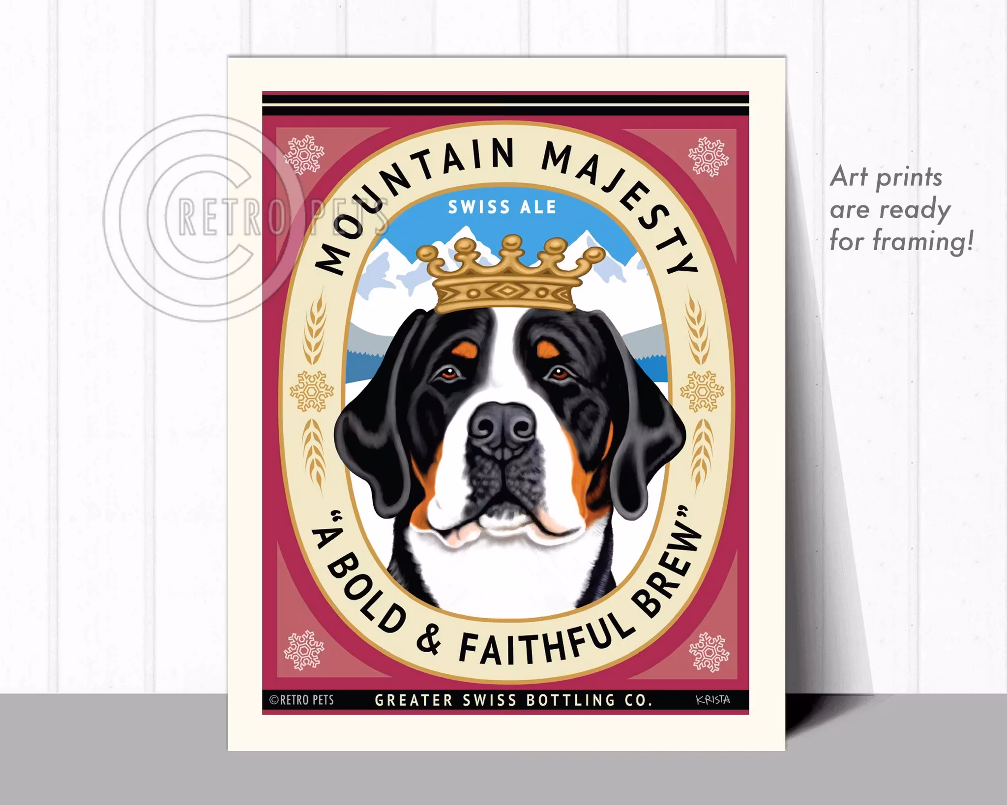 Konsttryck Krista Brooks, Mountain Majesty – Grosser schweizer sennenhund