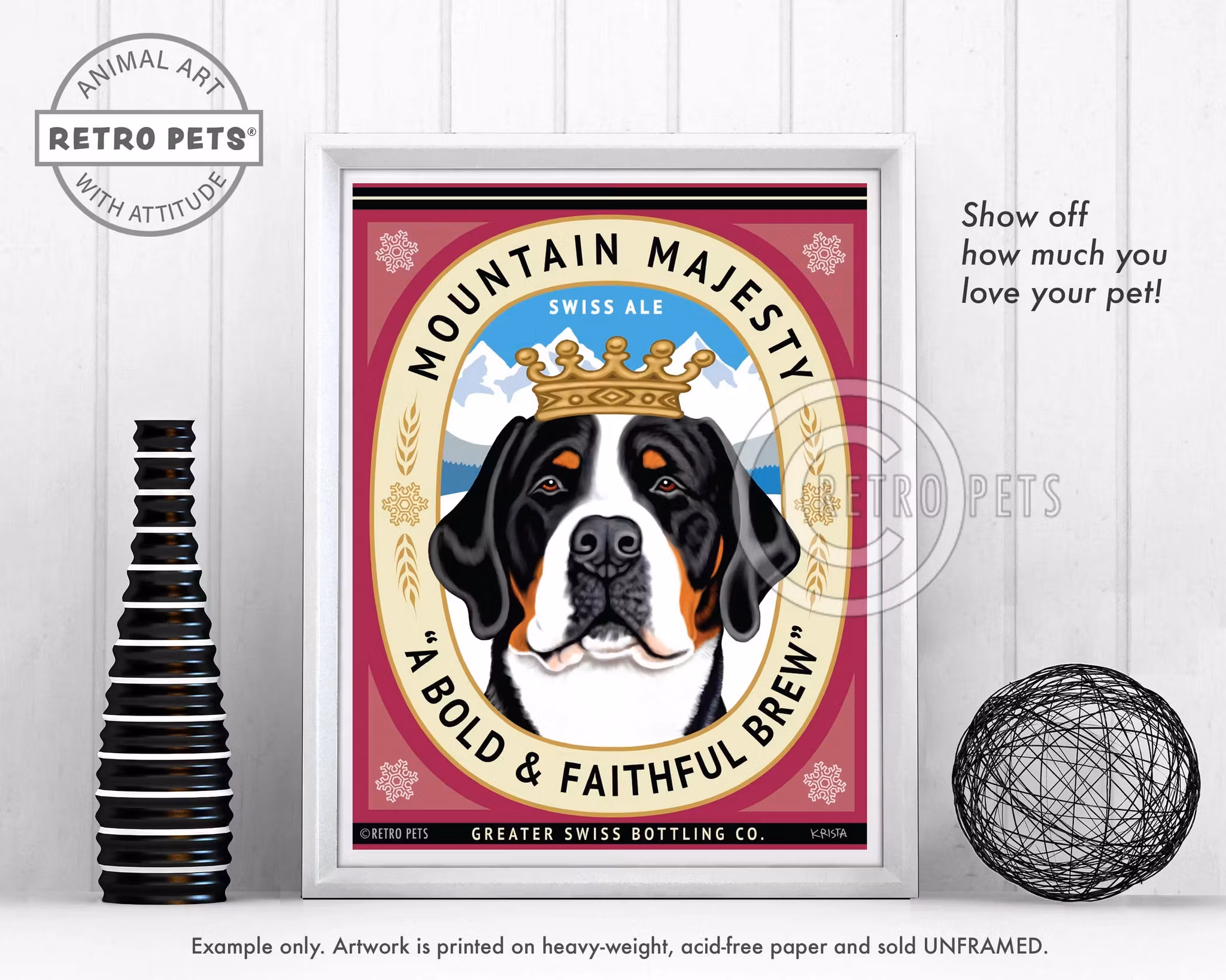 Konsttryck Krista Brooks, Mountain Majesty – Grosser schweizer sennenhund