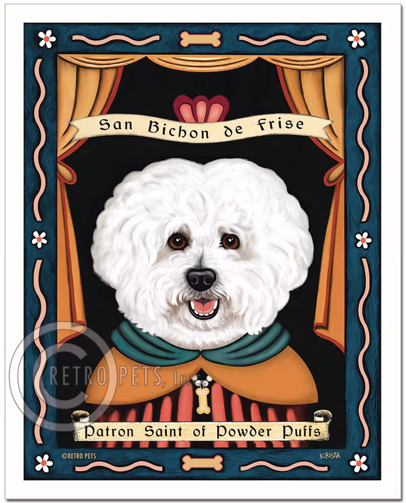 Konsttryck Krista Brooks, Patron Saint Of Powder Puffs – Bichon frisé
