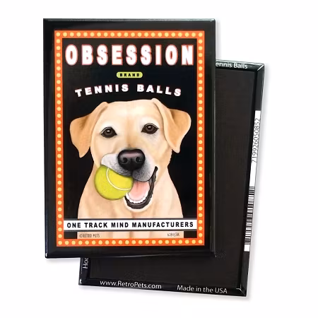 Kylskåpsmagnet Krista Brooks, Obsession – Labrador retriever, gul