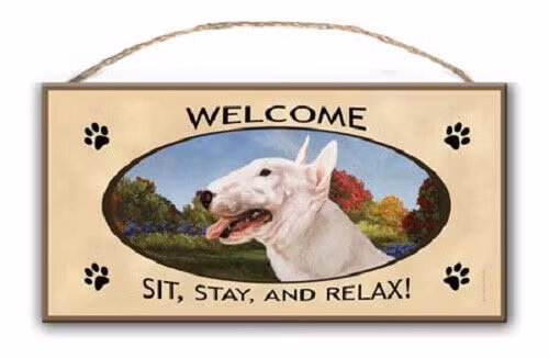 Skylt, Welcome – Bullterrier